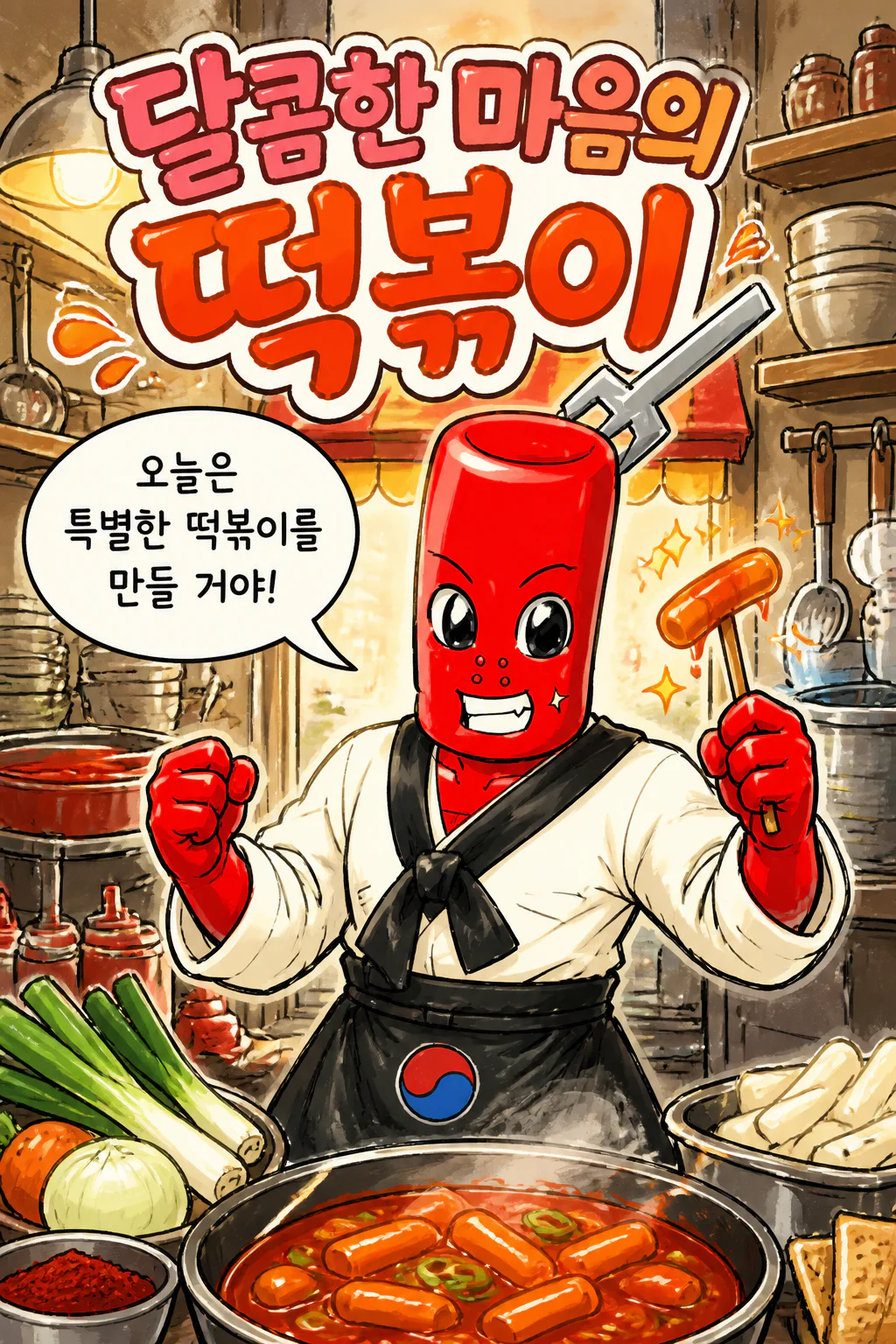 떡볶이군 롤리팝 소녀를 위해 달콤한 연유 초콜릿 떡볶이를 만들다