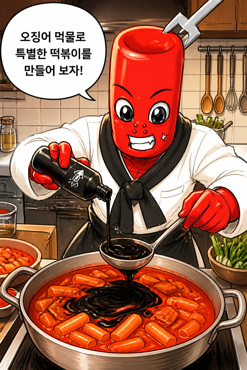 떡볶이군 오징어 먹물을 이용한 떡볶이를 만들다