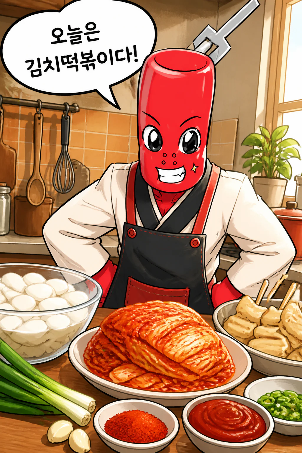 떡볶이군 김치떡볶이를 만들다