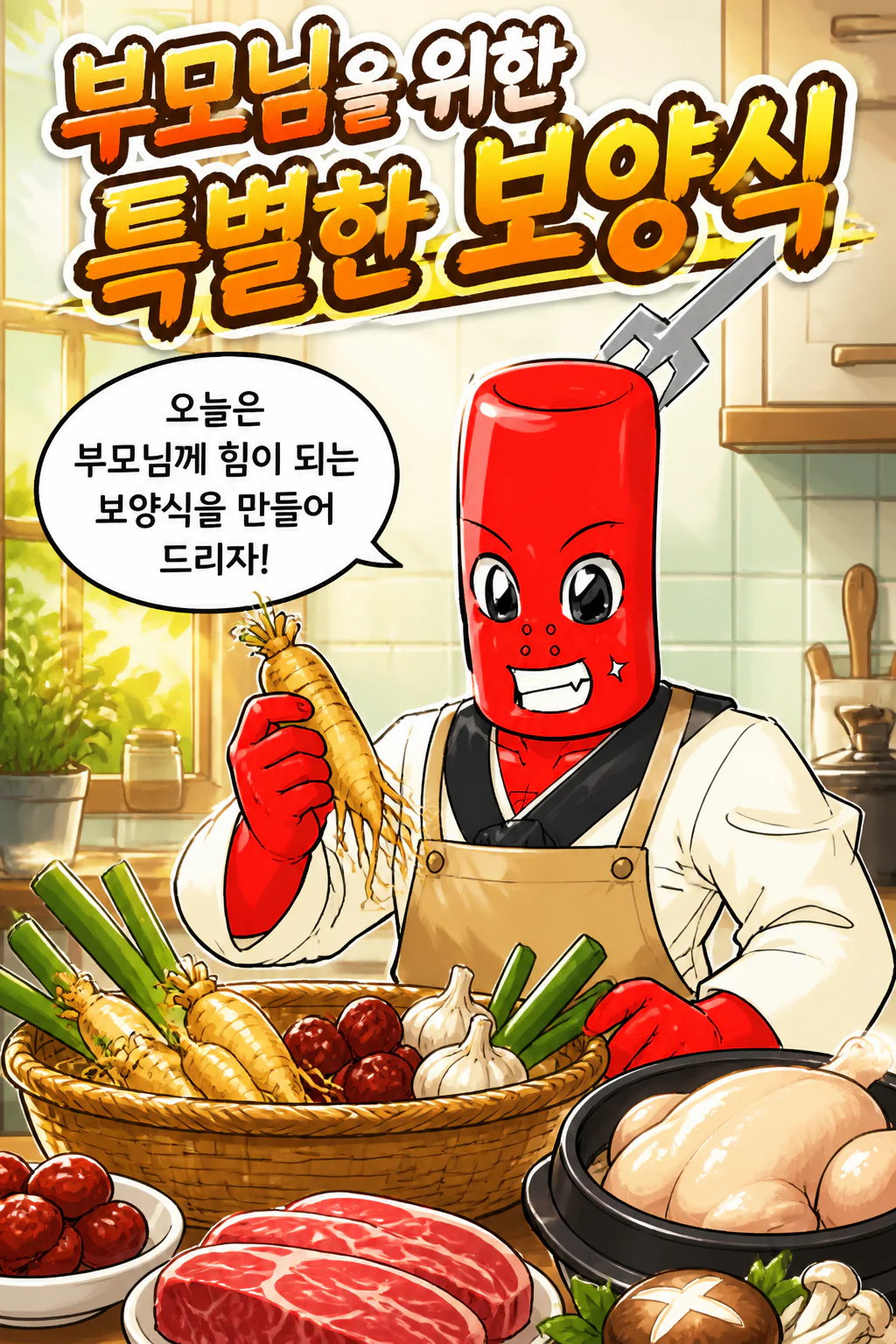 떡볶이군 떡볶이군의 부모님을 위해 보양식을 만들다