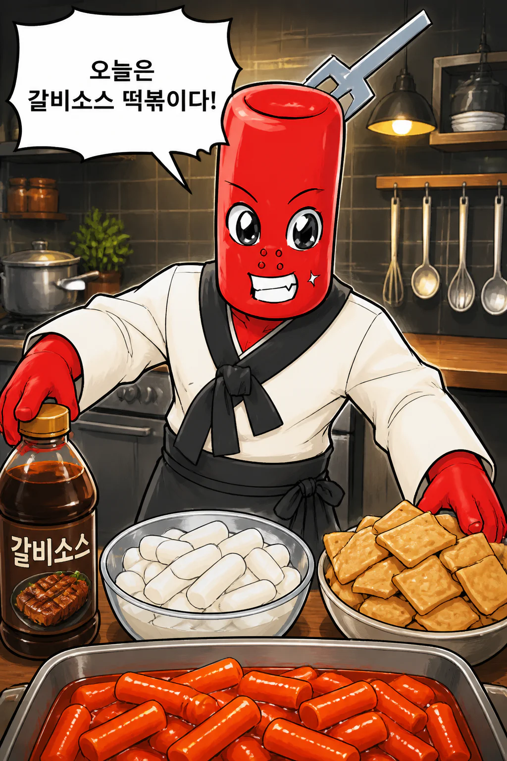 떡볶이군 갈비소스를 이용한 떡볶이를 만들다