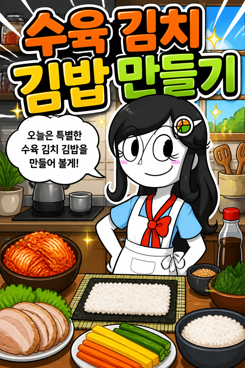 김밥소녀 수육 김치 김밥을 만들다