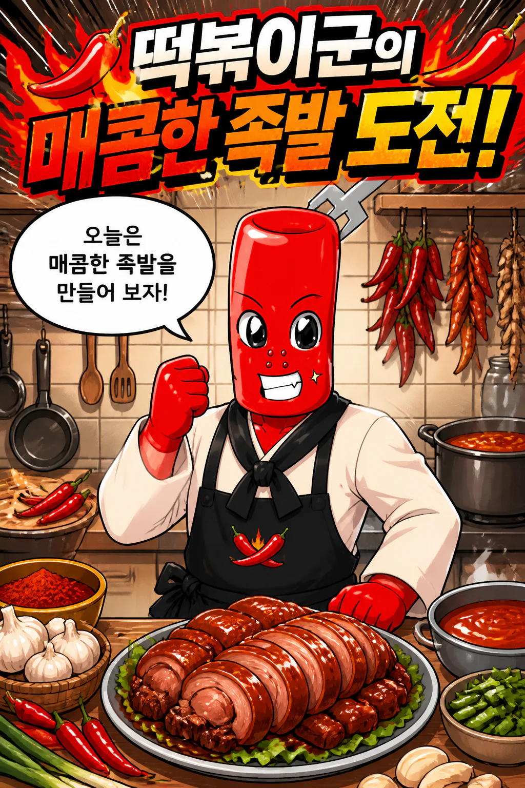 떡볶이군 떡볶이 양념을 버무린 매콤한 족발을 만들다