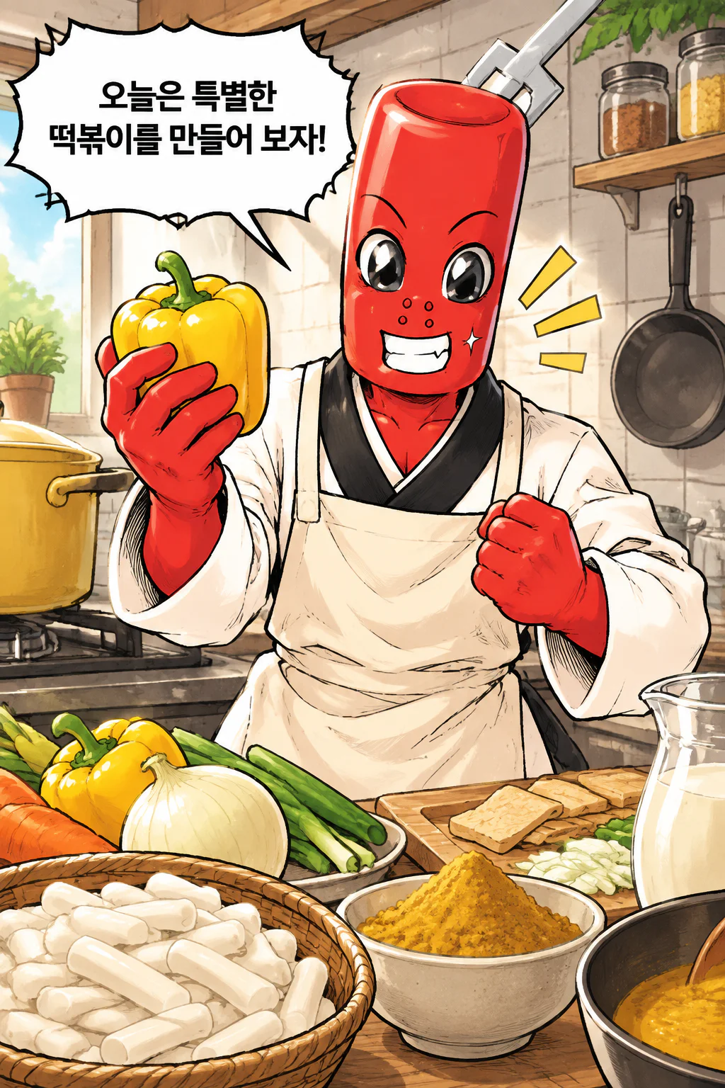 떡볶이군 노란 카레 떡볶이를 만들다