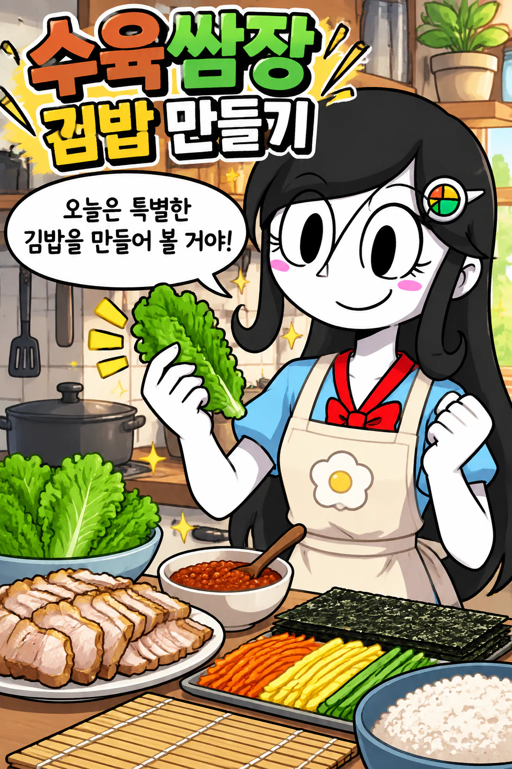 김밥소녀 수육쌈장 김밥을 만들다