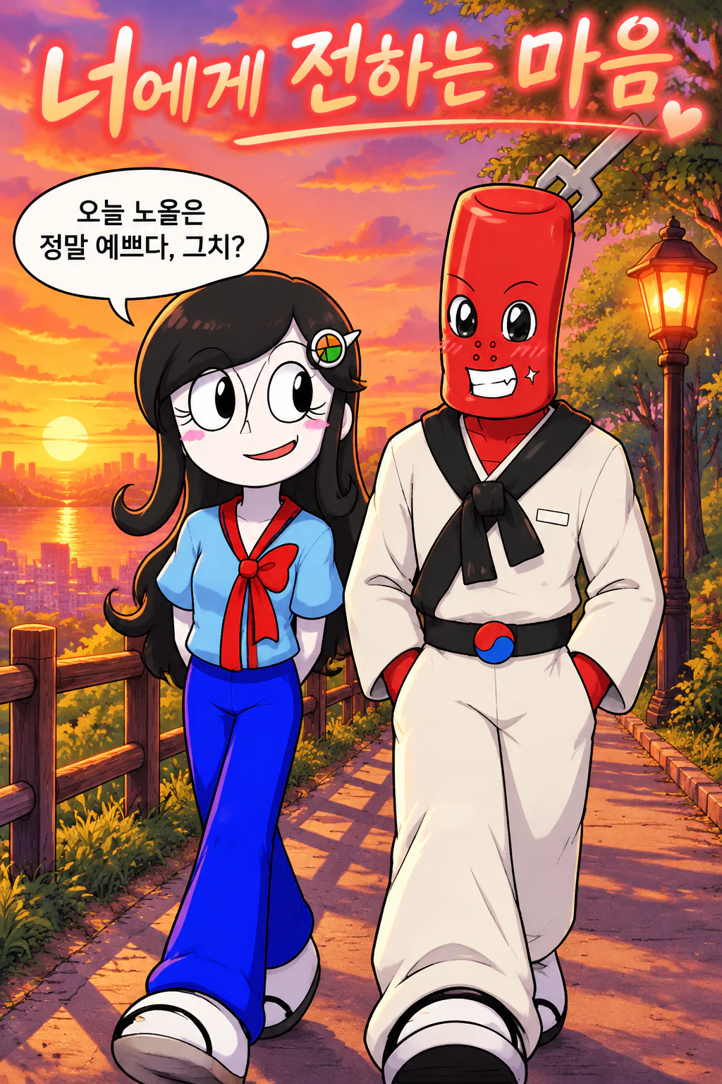 서로간의 연심(戀心)을 말한 뒤 손을 맞잡다