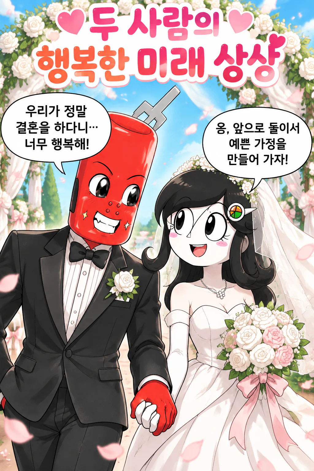 두 사람이 결혼을 하여 자녀를 가져 가정을 꾸리는 상상을 하다