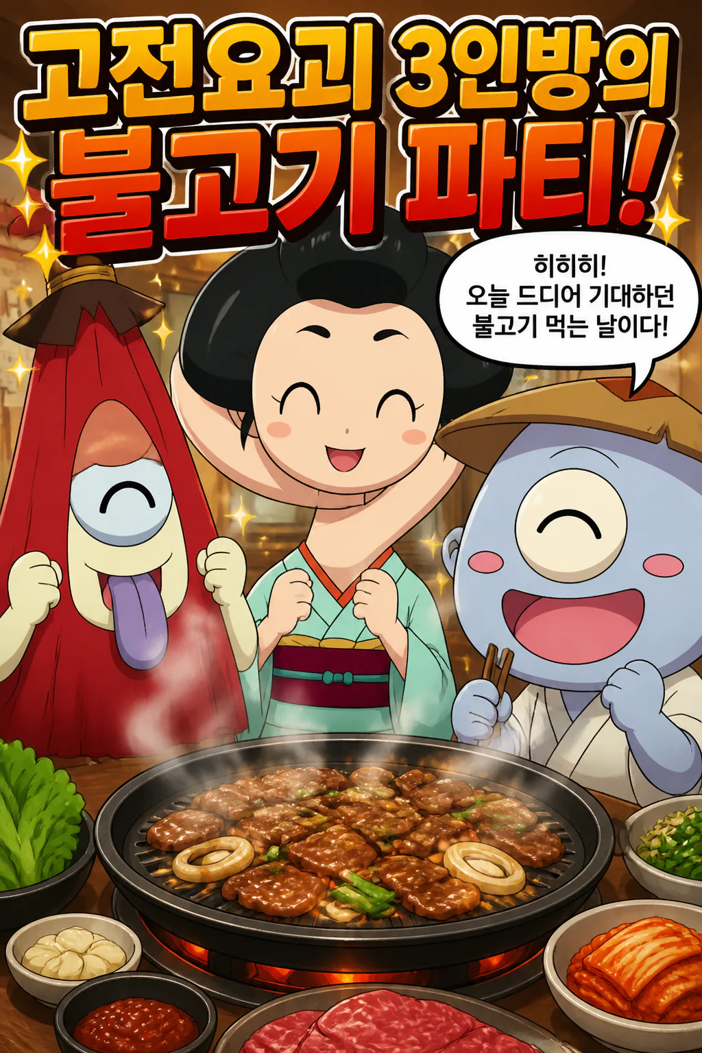 고전요괴 3인방 불고기를 먹다