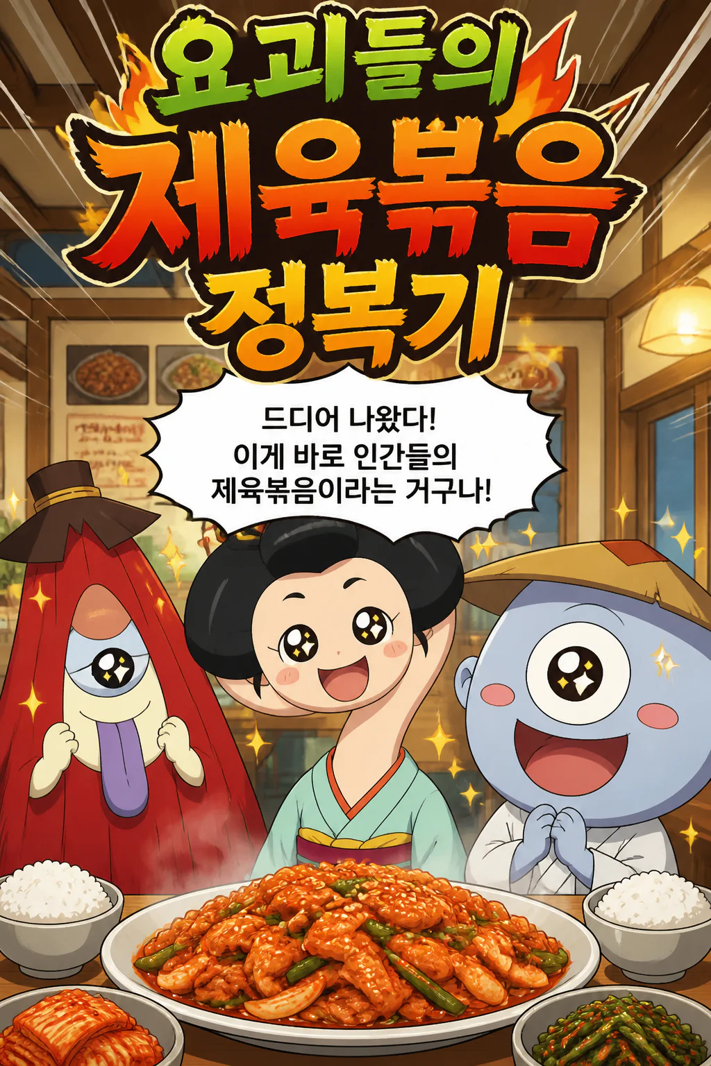고전 요괴 3인방 제육볶음을 먹다