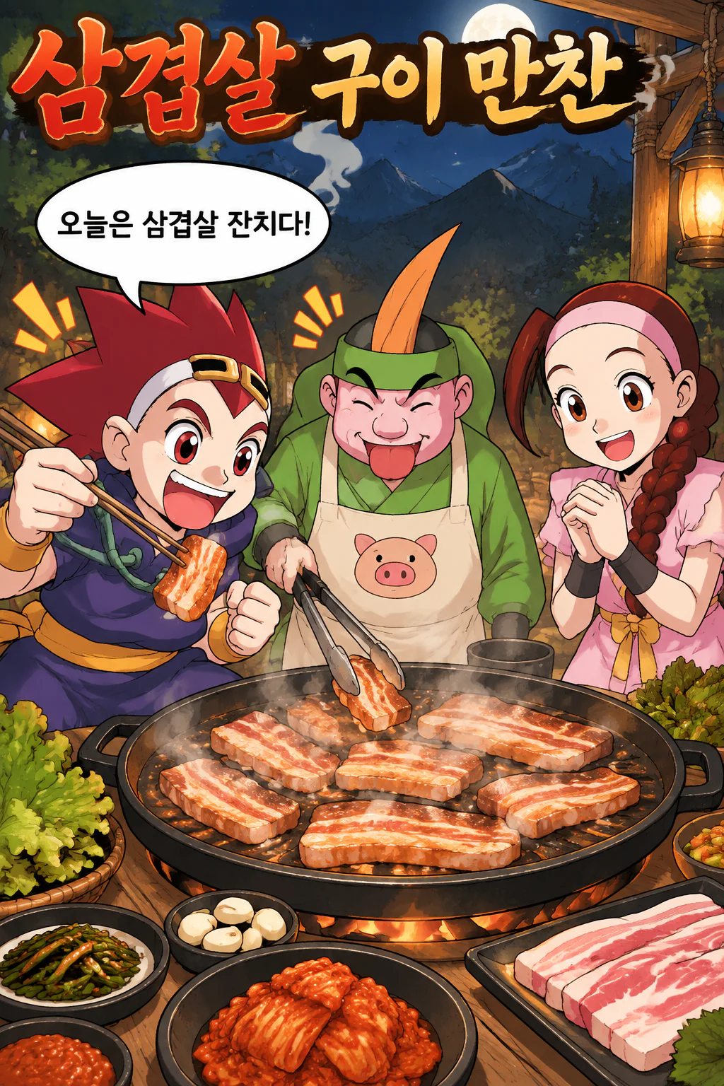 손오공,옥동자,삼장의 삼겹살 구이 만찬