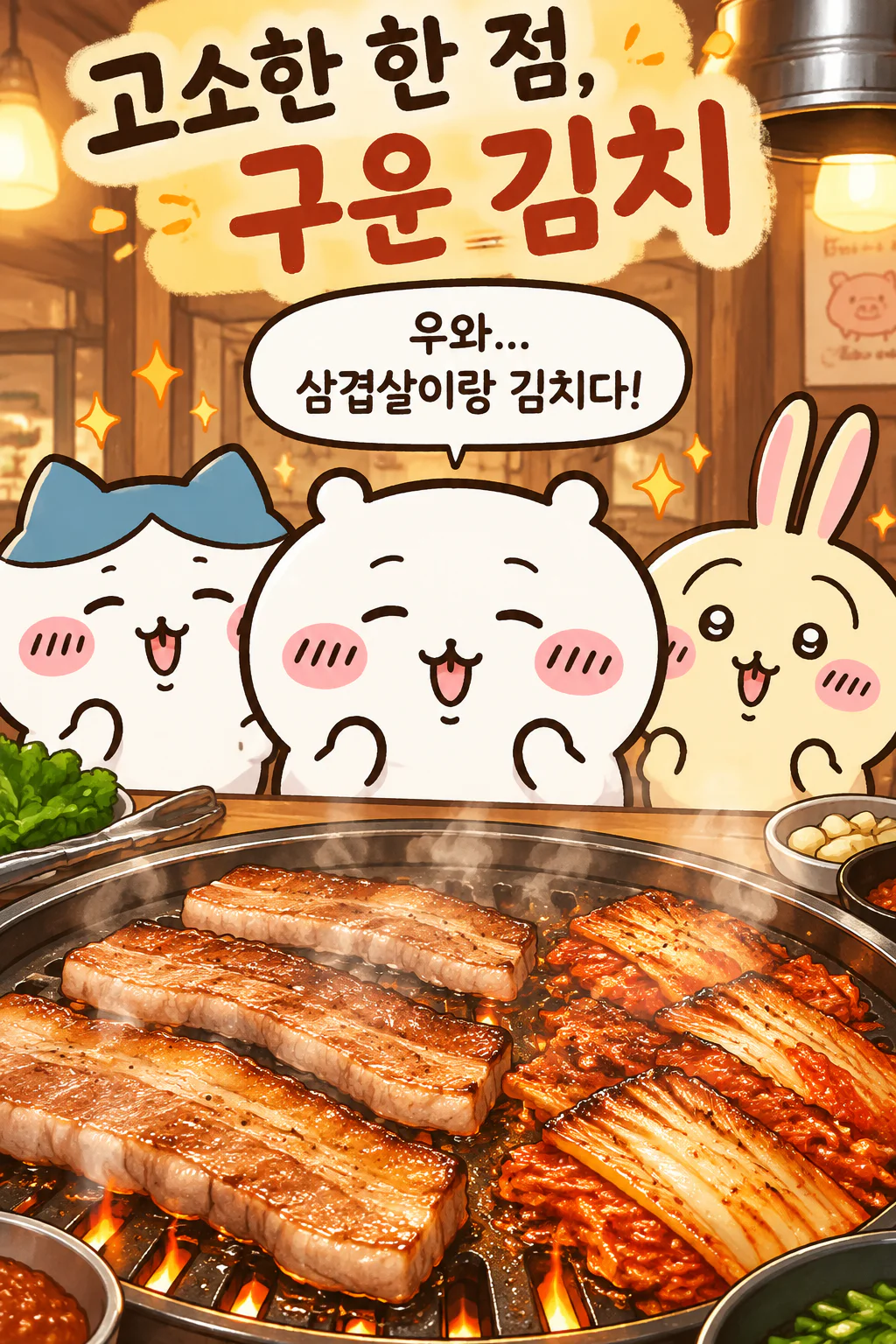 삼겹살에 구운 배추김치를 먹다
