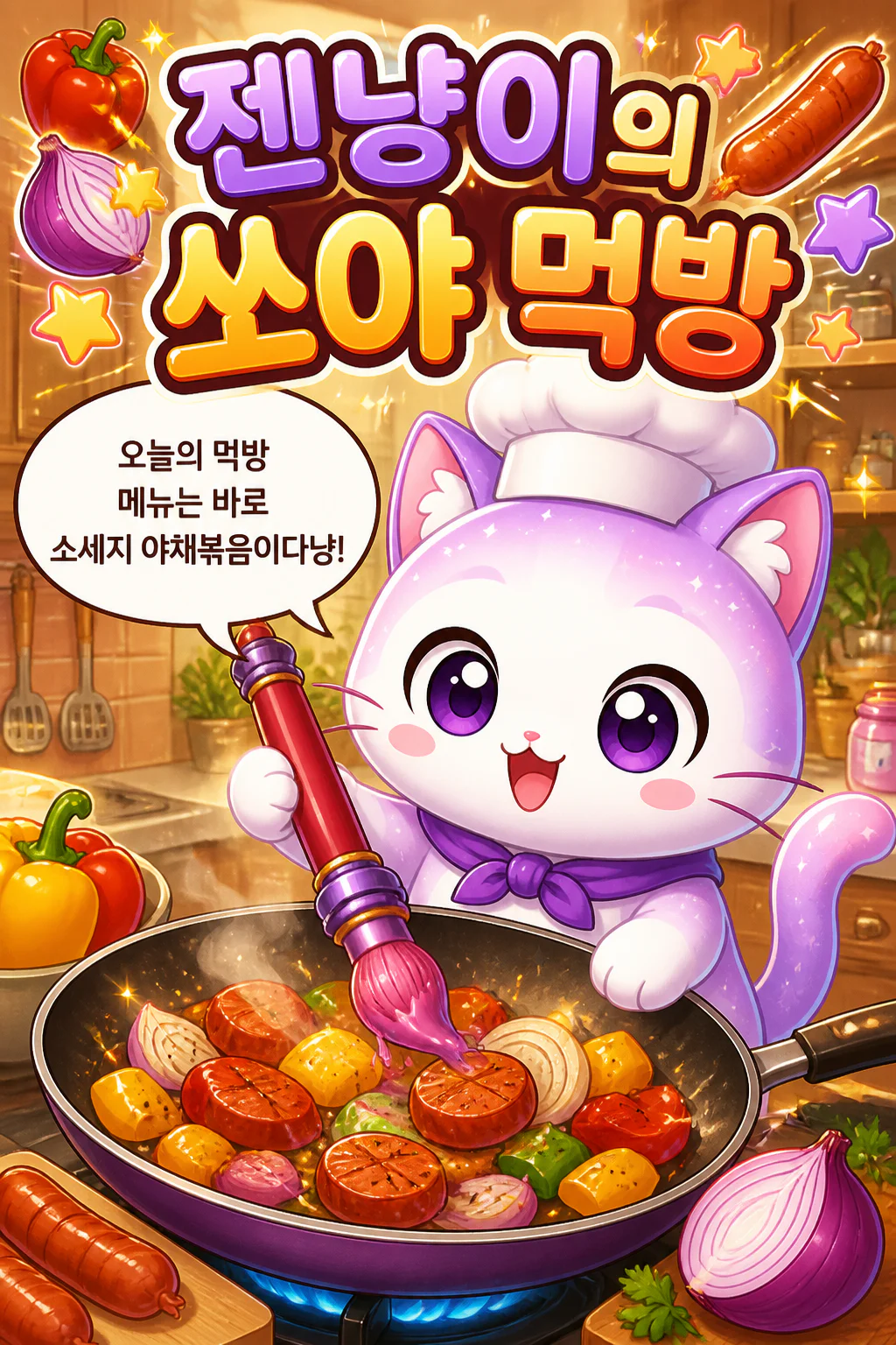 젠냥이의 먹방 소세지 야채볶음