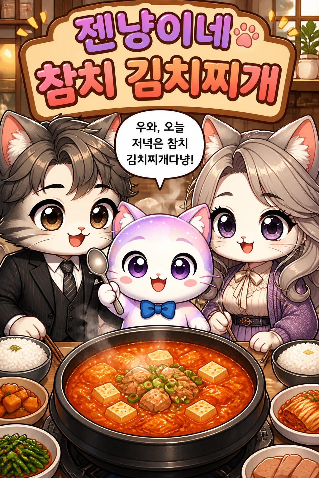 젠냥이 가족의 식사 참치 김치찌개