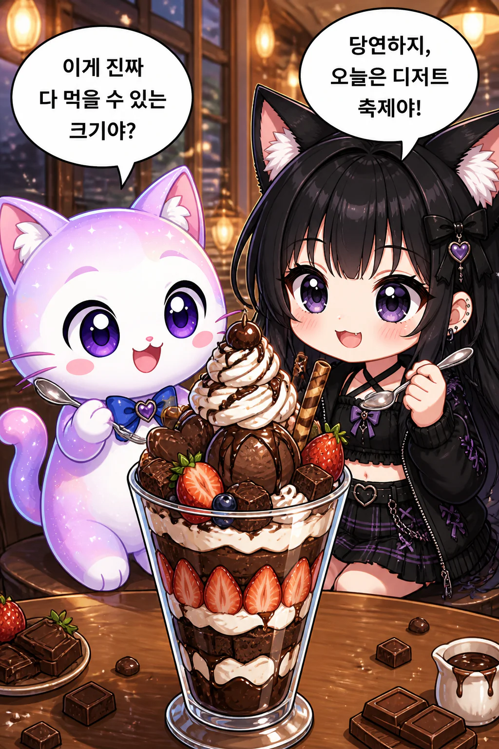 젠냥이 젠냥이 여자친구와 거대한 초코 파르페를 먹다