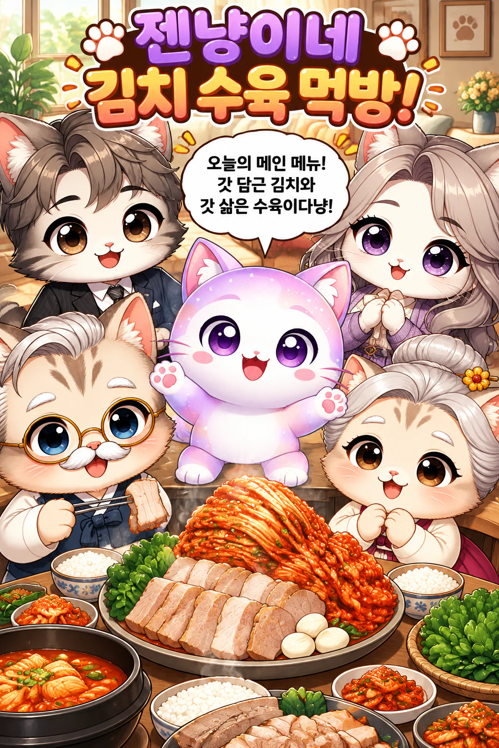 가족끼리 김치에 수육 먹방