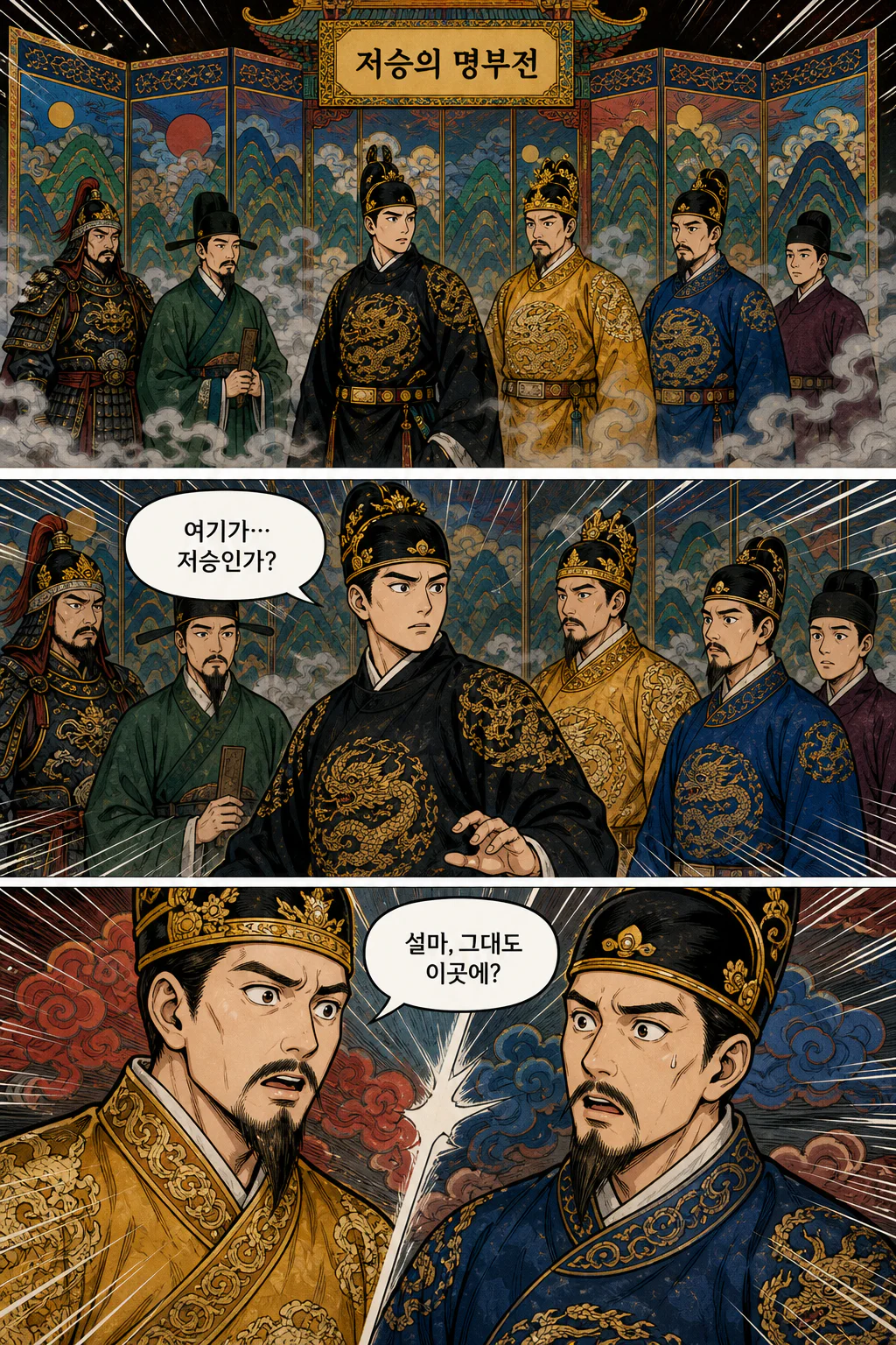 숭정제, 만력제, 원숭환, 손원화, 명 영종, 왕진이 저승에서 만나기