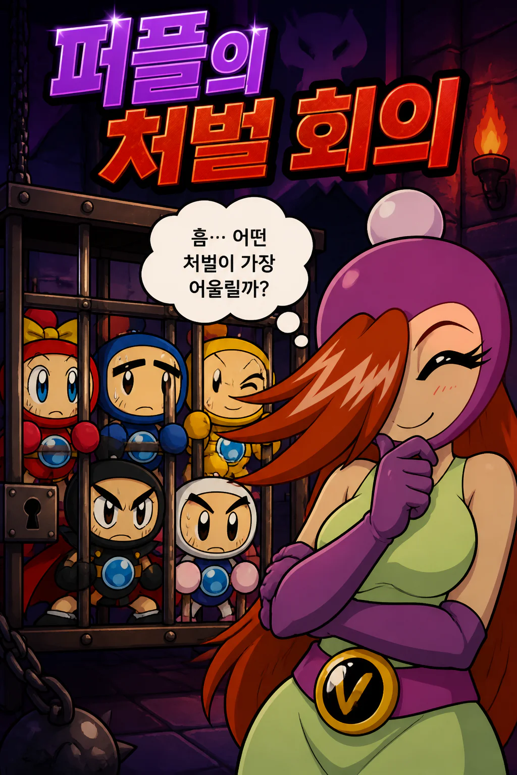 퍼플 비다시티의 히어로들에게 어떤 처벌을 줄지 생각하다