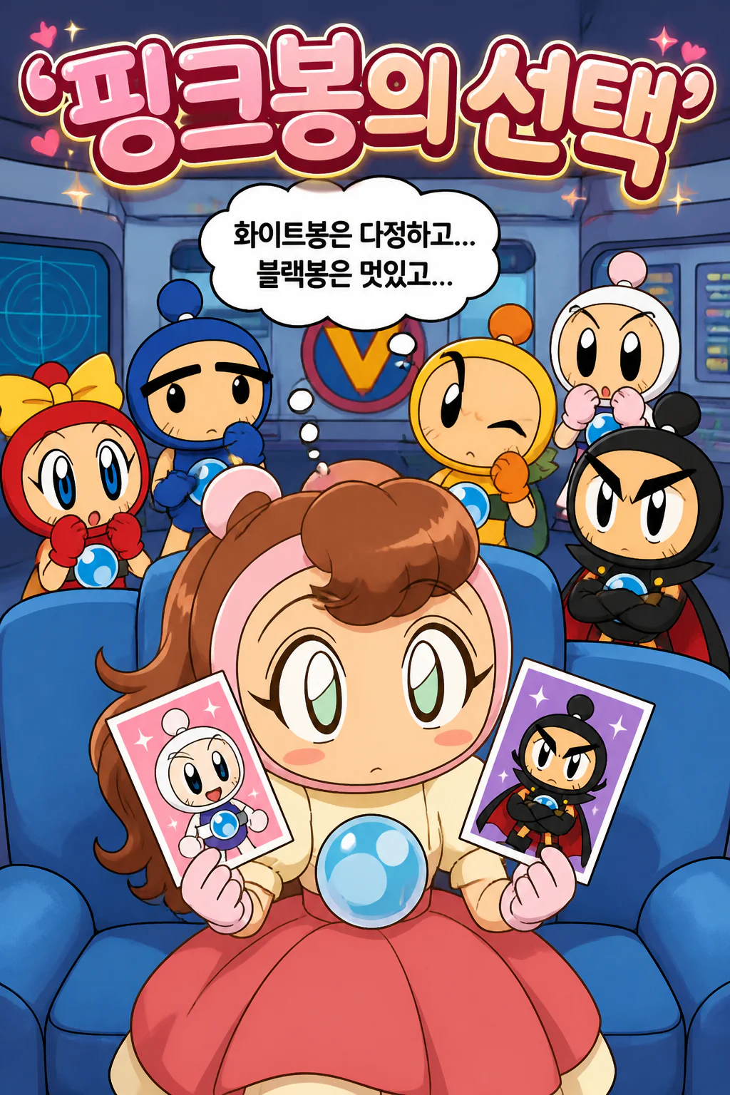 핑크봉 비다시티의 히어로들 중에서 화이트봉의 여자친구가 될지 블랙봉의 여자친구가 될지 곰곰히 고민하다