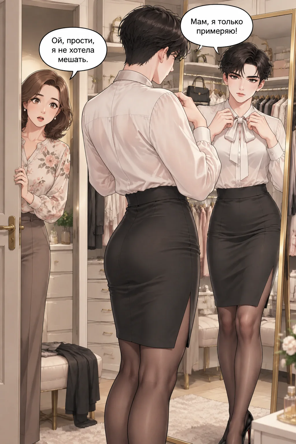 Trying mom's attire